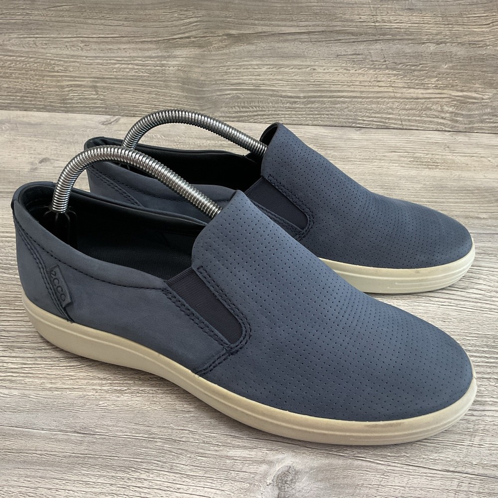 Ecco Mens Shoes Size 7 US 41 EU Blue Leather Nubuck Loafers Comfort Slip On Shoe